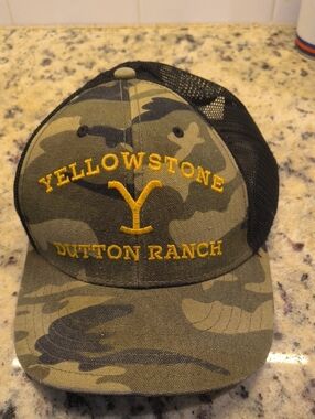 Yellowstone Dutton Ranch Camo Trucker Hat - Olive/Black